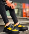 BİÇOMİ KB-X8 Kuback Siyah Sarı Cilt Yüksek Taban Günlük Spor Ayakkabı