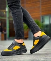 BİÇOMİ KB-X8 Kuback Siyah Sarı Cilt Yüksek Taban Günlük Spor Ayakkabı