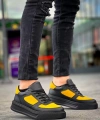 BİÇOMİ KB-X8 Kuback Siyah Sarı Cilt Yüksek Taban Günlük Spor Ayakkabı