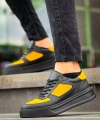 BİÇOMİ KB-X8 Kuback Siyah Sarı Cilt Yüksek Taban Günlük Spor Ayakkabı