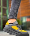 BİÇOMİ KB-X8 Kuback Siyah Sarı Cilt Yüksek Taban Günlük Spor Ayakkabı
