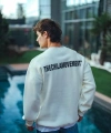 Biçomi Kışlık Bisiklet Yaka Oversize Baskılı SweatShirt - Beyaz