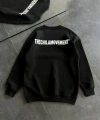 Biçomi Kışlık Bisiklet Yaka Oversize Baskılı SweatShirt - Siyah