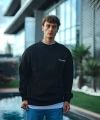 Biçomi Kışlık Bisiklet Yaka Oversize Baskılı SweatShirt - Siyah