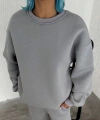 Biçomi Kışlık Bisiklet Yaka Üç İplik Basic SweatShirt - Gri
