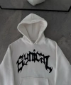 Biçomi Kışlık Kapşonlu Baskılı Oversize SweatShirt- Beyaz