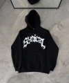 Biçomi Kışlık Kapşonlu Baskılı Oversize SweatShirt- Siyah