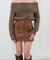BİÇOMİ Kontrast deri etek kahve w260015