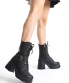 BİÇOMİ Linma Siyah Cilt Bağcıklı Topuklu Bot