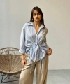 BİÇOMİ Önü büzgü detaylı çizgili gömlek
