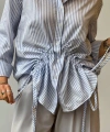 BİÇOMİ Önü büzgü detaylı çizgili gömlek
