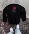 Biçomi Oversize Üç İplik Bisiklet Yaka Baskılı SweatShirt - Siyah