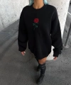 Biçomi Oversize Üç İplik Bisiklet Yaka Baskılı SweatShirt - Siyah