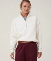 Biçomi Oversize Yarım Farmuarlı Yakalı Basic SweatShirt - Beyaz