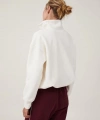 Biçomi Oversize Yarım Farmuarlı Yakalı Basic SweatShirt - Beyaz