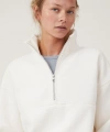 Biçomi Oversize Yarım Farmuarlı Yakalı Basic SweatShirt - Beyaz