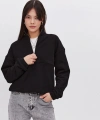 Biçomi Oversize Yarım Farmuarlı Yakalı Basic SweatShirt - Siyah
