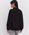 Biçomi Oversize Yarım Farmuarlı Yakalı Basic SweatShirt - Siyah