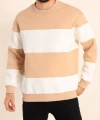 Biçomi Parçalı Bisiklet Yaka Baskılı SweatShirt - Bej