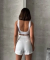 BİÇOMİ Piliseli düğmeli şort etek beyaz s25813