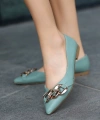 BİÇOMİ Popi Mint Yeşili Cilt Zincirli Babet Ayakkabı