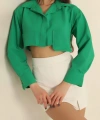 BİÇOMİ Poplin crop gömlek yeşil s3060