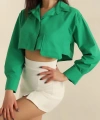 BİÇOMİ Poplin crop gömlek yeşil s3060