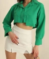 BİÇOMİ Poplin crop gömlek yeşil s3060