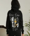 Biçomi Sırt Baskılı Oversize Üç İplik Kapüşonlu Sweatshirt - Siyah