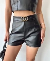 BİÇOMİ Tokalı deri şort siyah s24444