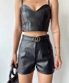 BİÇOMİ Tokalı deri şort siyah s24444