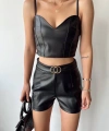 BİÇOMİ Tokalı deri şort siyah s24444