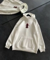Biçomi Üç İplik Kapşonlu Baskılı Oversize SweatShirt- Beyaz