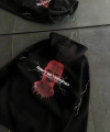 Biçomi Üç İplik Kapşonlu Baskılı Oversize SweatShirt- Siyah