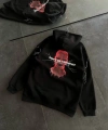 Biçomi Üç İplik Kapşonlu Baskılı Oversize SweatShirt- Siyah