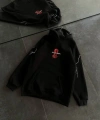Biçomi Üç İplik Kapşonlu Baskılı Oversize SweatShirt- Siyah