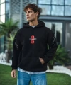 Biçomi Üç İplik Kapüşonlu Baskılı Oversize SweatShirt- Siyah