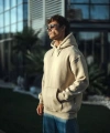 Biçomi Üç İplik Penye Kapşonlu Basic SweatShirt - Bej