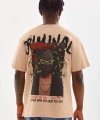 Biçomi Unisex Baskılı Oversize T-Shirt - Bej
