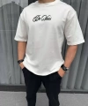Biçomi Unisex Baskılı Oversize T-Shirt - Beyaz