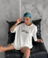 Biçomi Unisex Baskılı Oversize T-Shirt - Beyaz