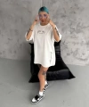 Biçomi Unisex Baskılı Oversize T-Shirt - Beyaz
