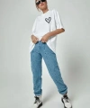 Biçomi Unisex Baskılı Oversize T-Shirt - Beyaz