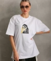 Biçomi Unisex Baskılı Oversize T-Shirt - Beyaz