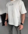 Biçomi Unisex Baskılı Oversize T-Shirt - Beyaz