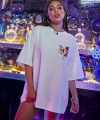 Biçomi Unisex Baskılı Oversize T-Shirt - Beyaz