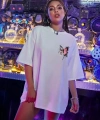 Biçomi Unisex Baskılı Oversize T-Shirt - Beyaz