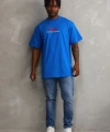Biçomi Unisex Baskılı Oversize T-Shirt - Mavi