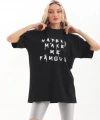 Biçomi Unisex Baskılı Oversize T-Shirt - Siyah