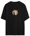 Biçomi Unisex Baskılı Oversize T-Shirt - Siyah